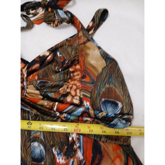 Exotic Sundress Maxi Plus Sz 2X Peacock Halter Bodycon Disco Babydoll Coquette - Picture 12 of 16